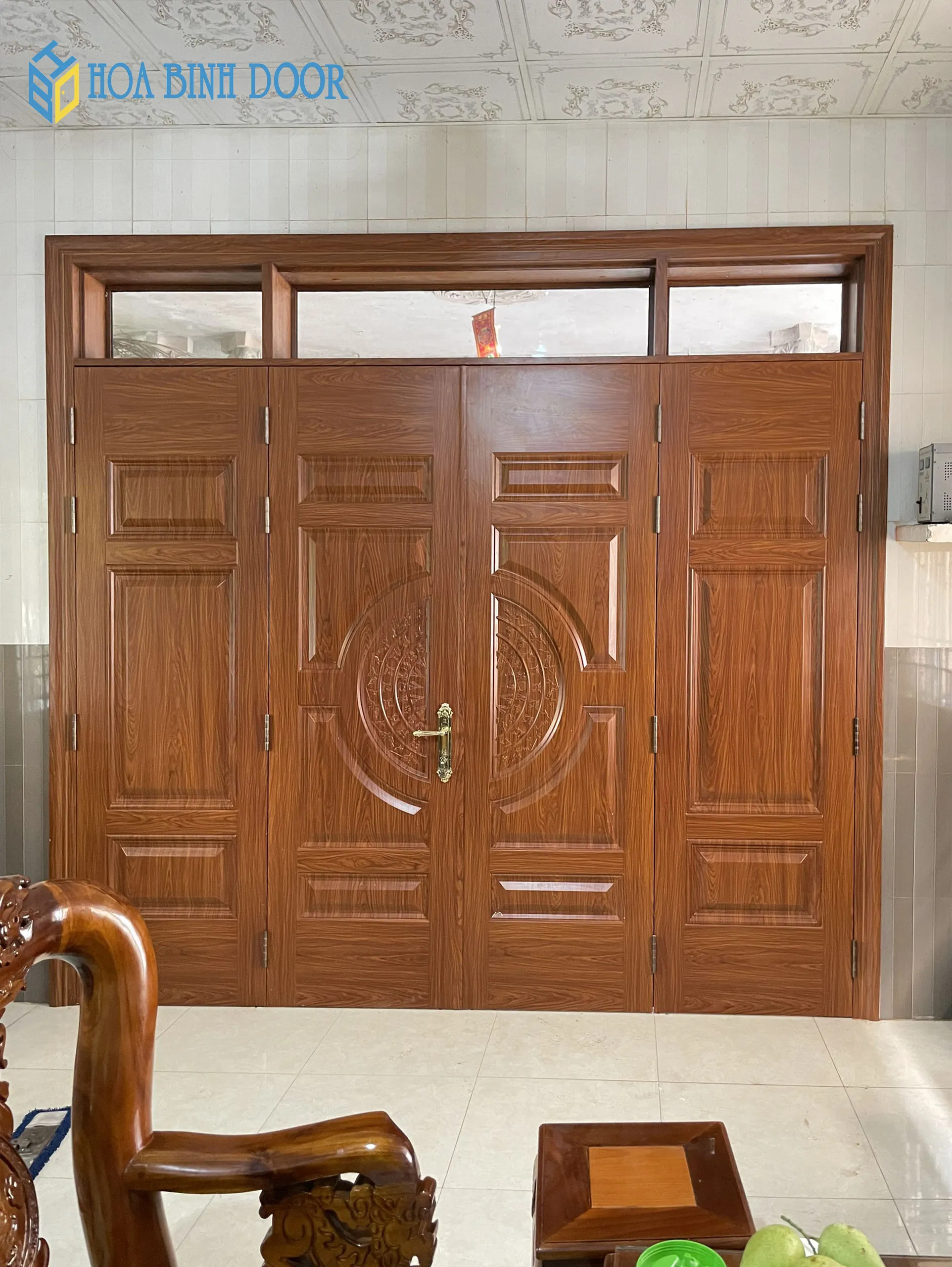 Cửa Thép Vân Gỗ 4 Cánh Hiện Đại - Sang Trọng