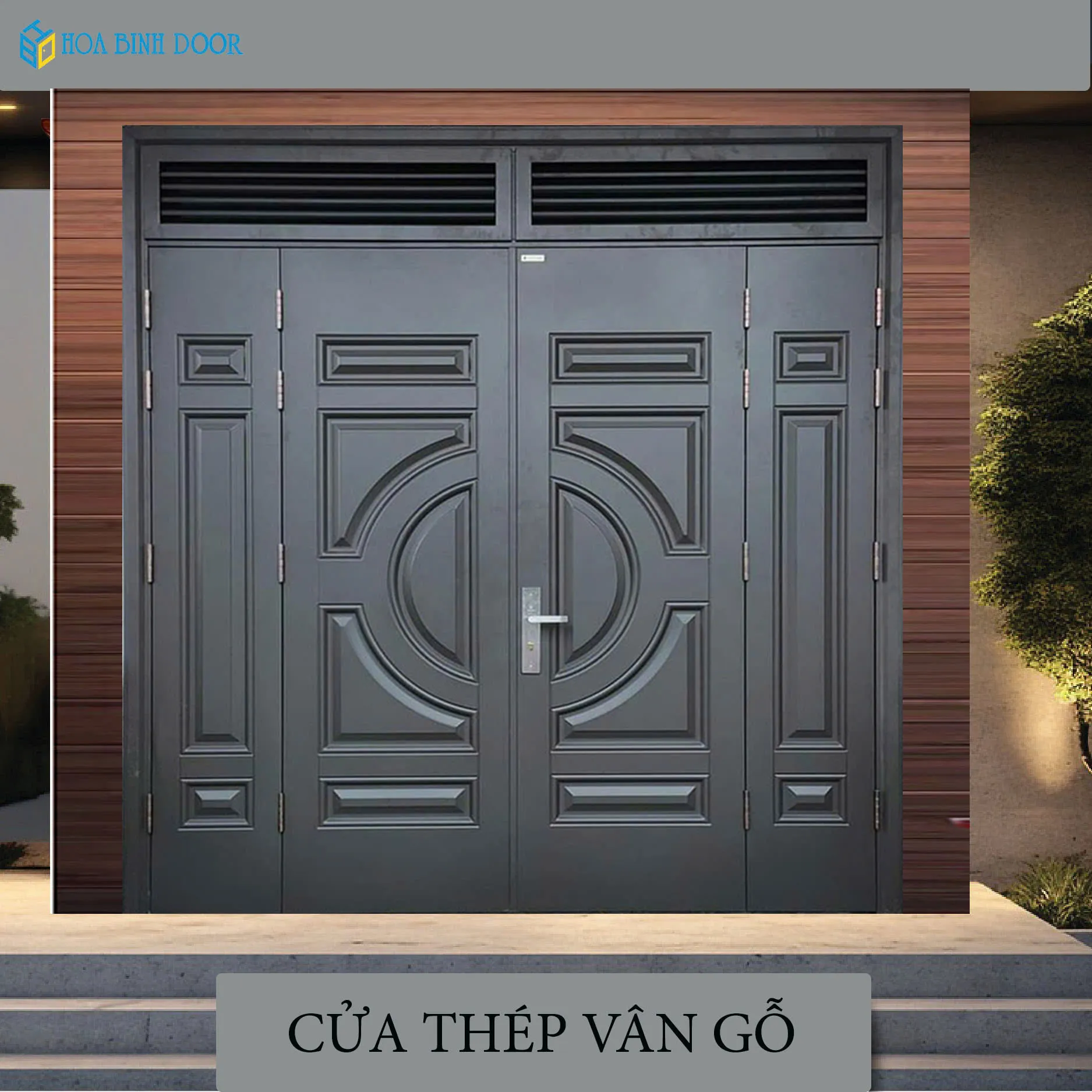 Cửa Thép Vân Gỗ 4 Cánh Hiện Đại - Sang Trọng